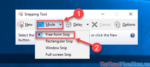 Click vào nút “Mode” → click chọn “Free-form Snip”
