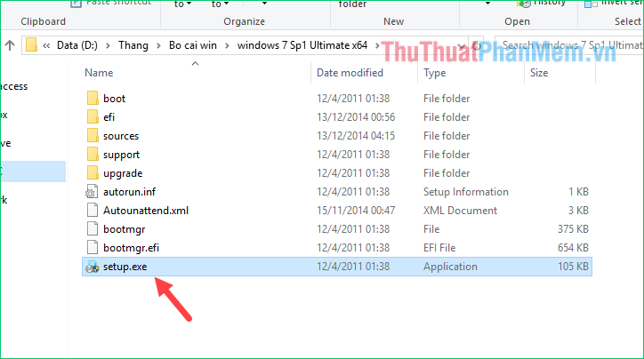 Nhấn vào file Setup.exe để tiến hành cài đặt windows