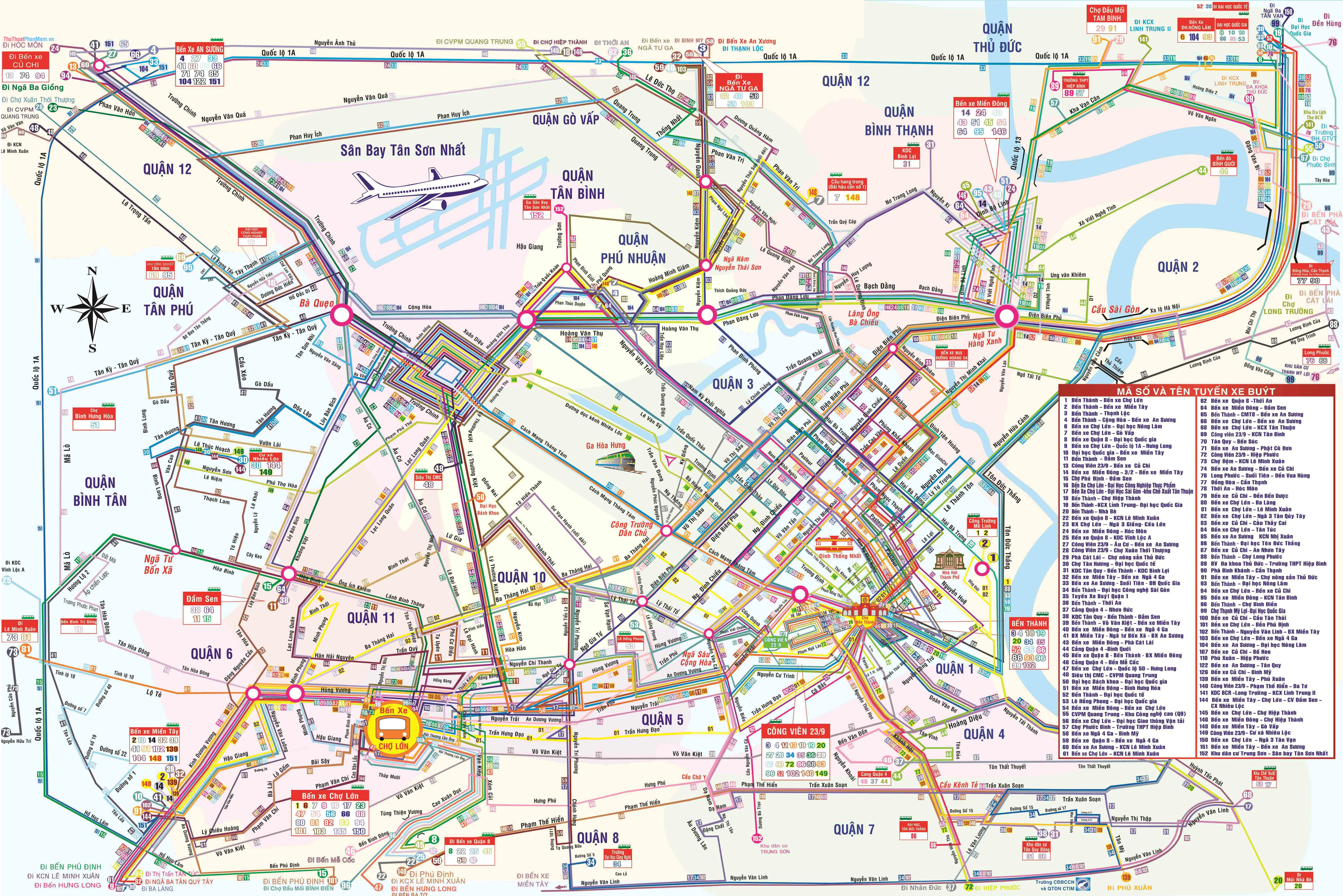 Bản đồ các tuyến xe buýt TP Hồ Chí Minh