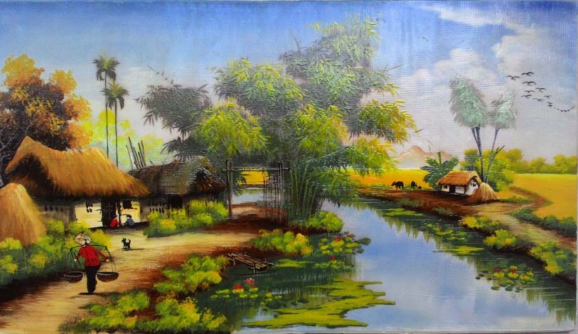Bức tranh vẽ làng quê, đất nước đẹp nhất