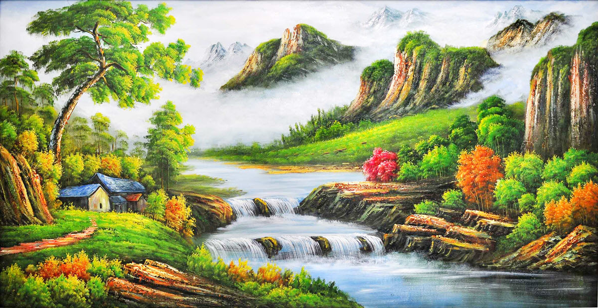 Tranh vẽ phong cảnh quê hương núi rừng