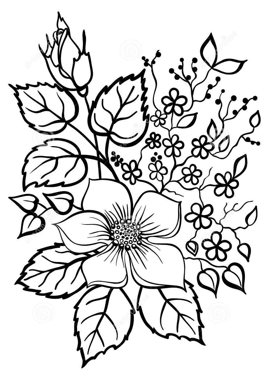 Flowers and leaves coloring pages