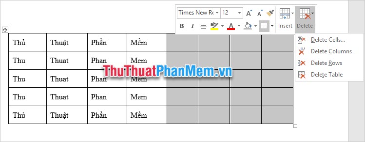 Cách xóa cột và hàng trong Word - Cách 1