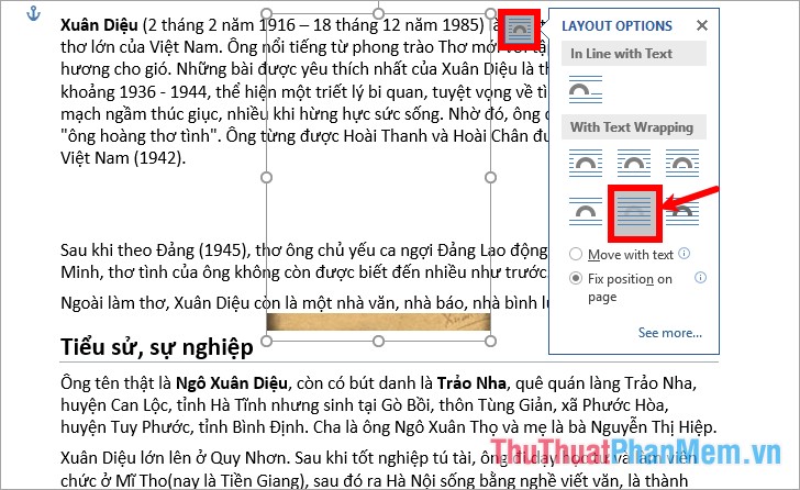 Chọn hình ảnh - biểu tượng Layout - Behind Text