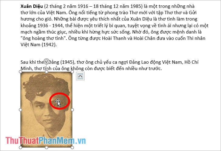 Nhấn chọn chuột vào hình ảnh, con trỏ chuột xuất hiện mũi tên 4 chiều