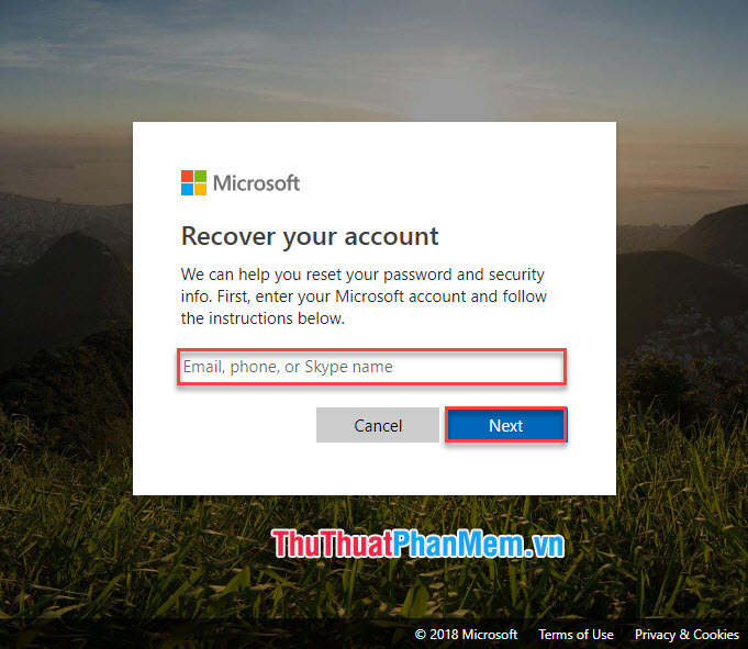 Nhập tài khoản Microsoft đã đăng nhập vào máy tính, nhấn Next