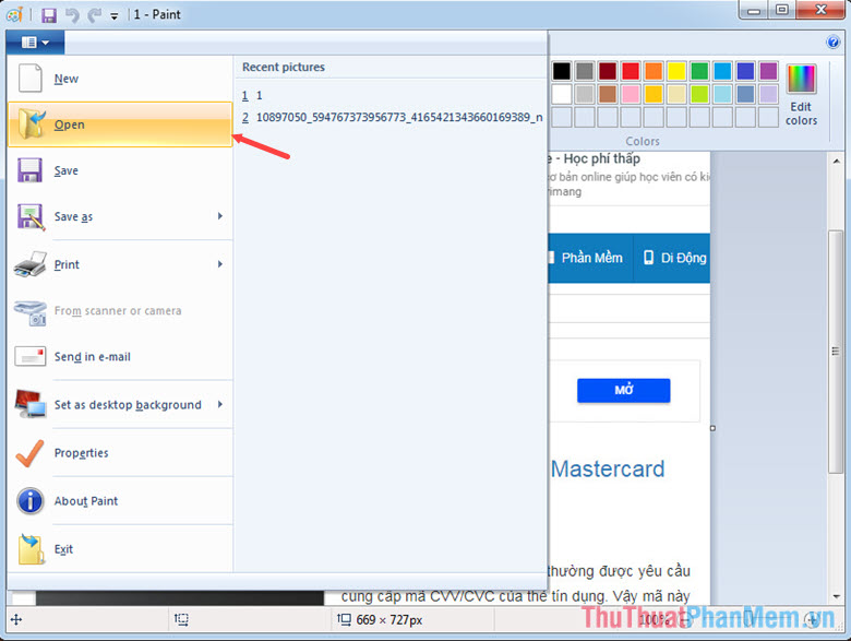 Mở ảnh cần chèn logo vào bằng phần mềm Paint