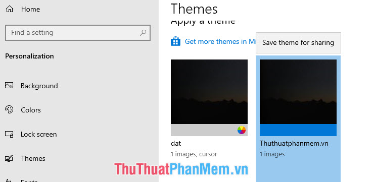 Click chuột phải vào theme vừa tạo rồi chọn Save theme for sharing