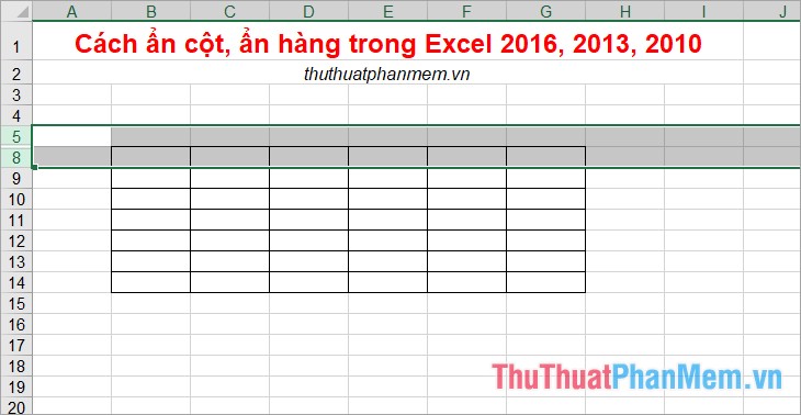 Chọn hàng trước và sau các hàng bị ẩn