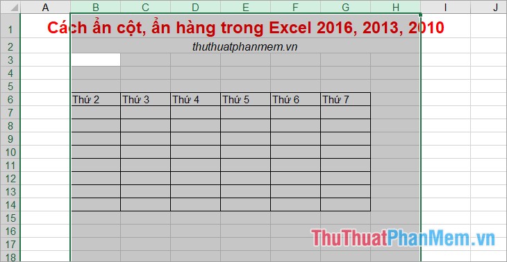 Cách ẩn cột, ẩn hàng trong Excel 2016, 2013, 2010