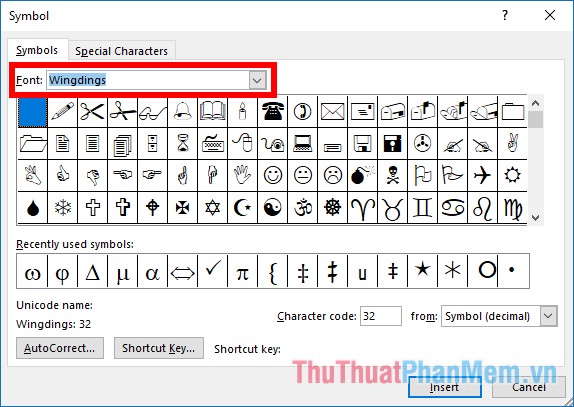 Rất nhiều mẫu Symbol đẹp trong phần font Wingdings, Wingdings 2, Wingdings 3