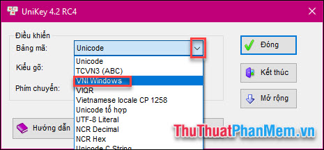 Tại cửa sổ Unikey mới, chọn bảng mã VNI Windows