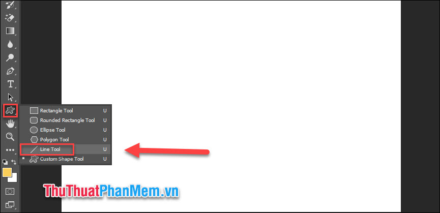 Tại giao diện chính của Photoshop, chọn Line Tool