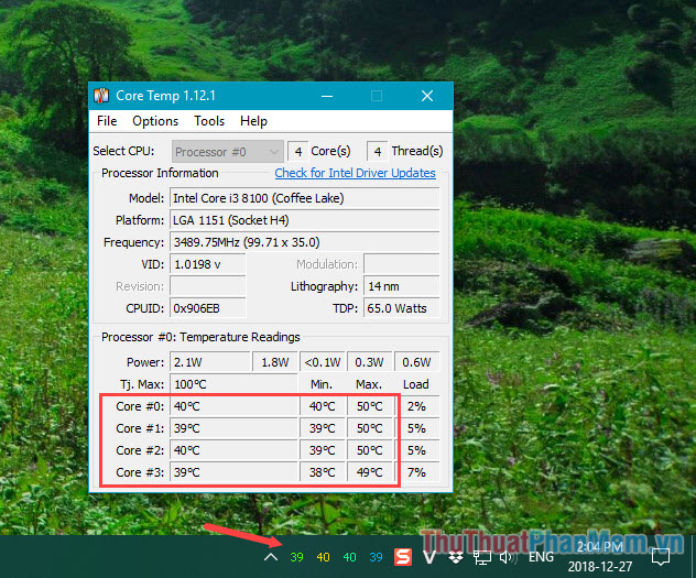 Cách hiển thị nhiệt độ CPU trên Desktop