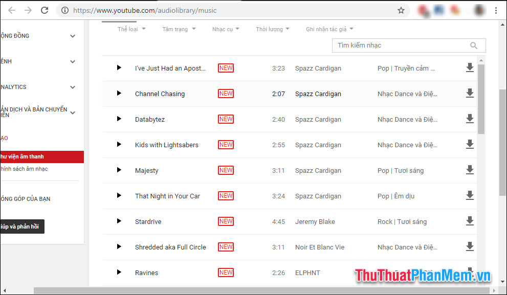 Thư viện nhạc Youtube