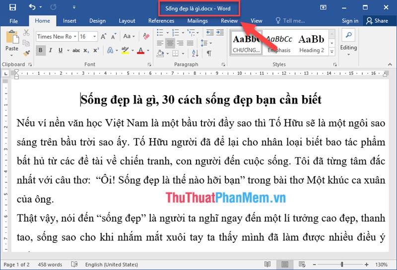 kết quả sau khi lưu