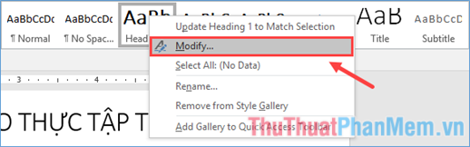 Click chuột phải vào kiểu Heading đó rồi chọn Modify
