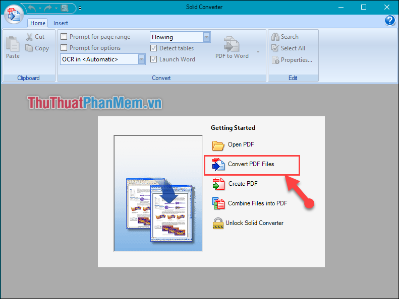 Nhấn vào ảnh để phóng to Chọn Convert PDF file và mở file PDF cần chuyển đổi