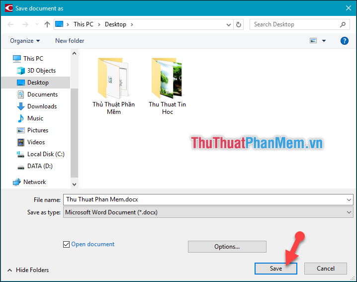 Nhấn vào ảnh để phóng to Lựa chọn thư mục chứa file Word sau khi chuyển đổi - Chọn Save
