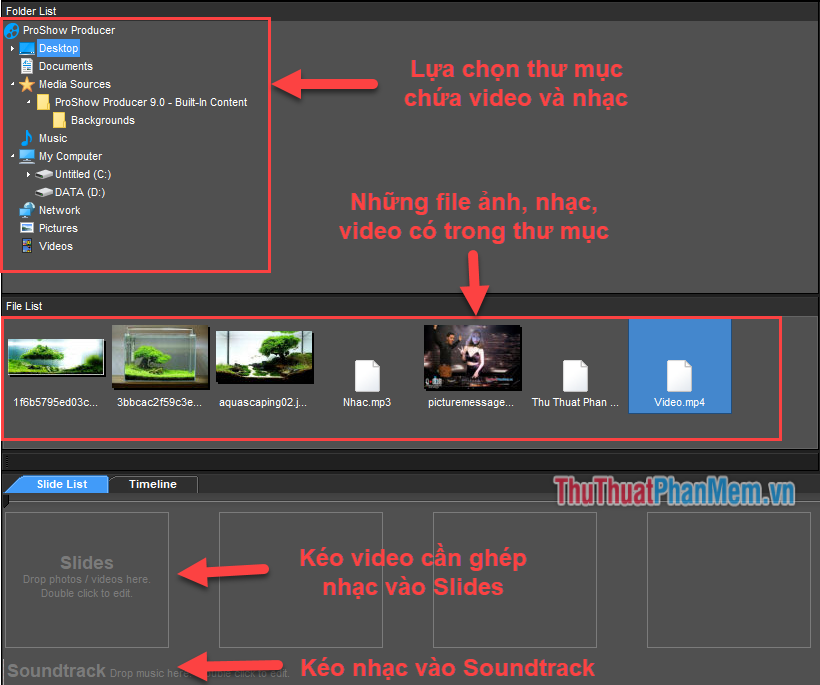 Kéo thả Video và file nhạc MP3 vào công cụ của phần mềm