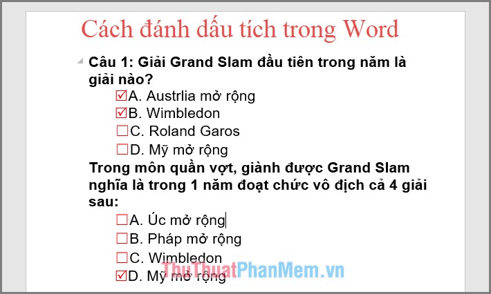 Cách đánh dấu tích trong Word