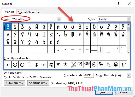 Font = MS Gothic
