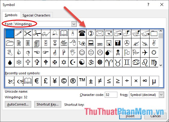 Font = Wingdings