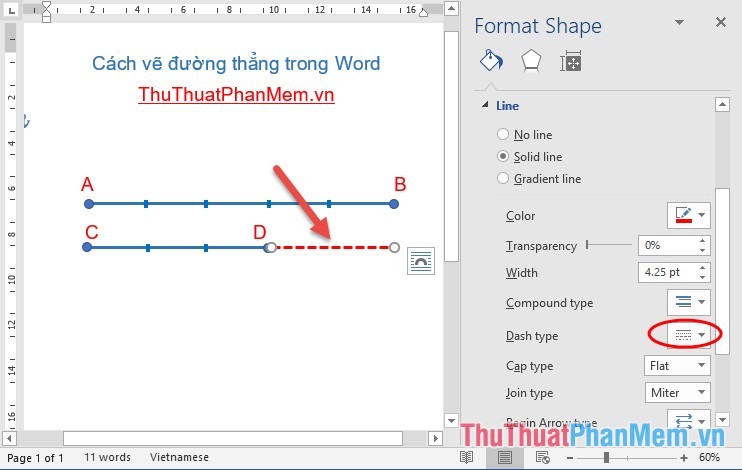 Hướng dẫn vẽ đường thẳng trong Word  Sử dụng công cụ Shapes
