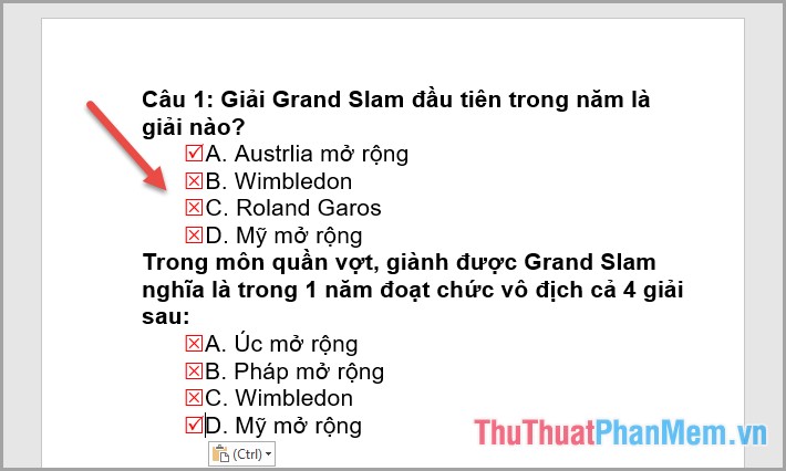 Cách đánh dấu tích trong Word