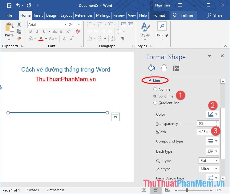 Kích chọn Solid line để lựa chọn đổ màu cho đường thẳng