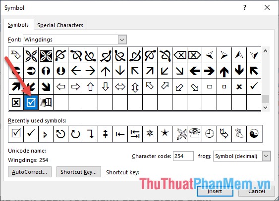 Lựa chọn biểu tượng chứa dấu tích