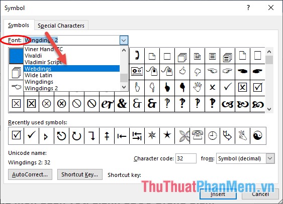 Trong mục Font lựa chọn Wingdings2