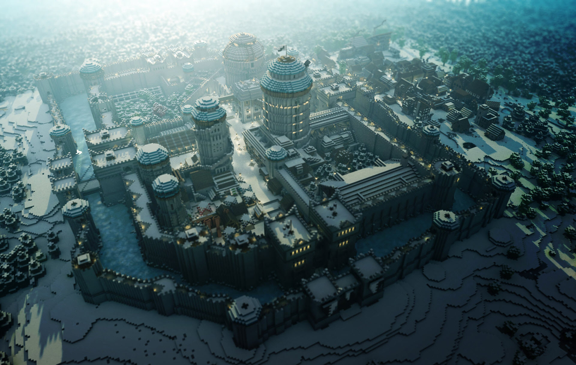 Minecraft city wallpaper