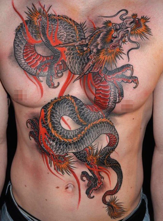 Mẫu hὶnh xǎm rồng trước ngực và bụng đẹp