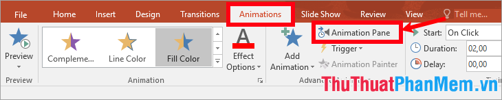 Chọn Animations - Animation Pane