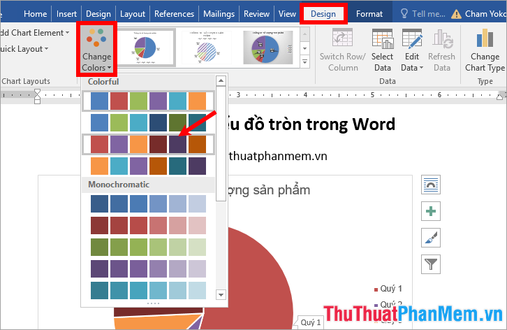 Cách vẽ biểu đồ tròn trong Word