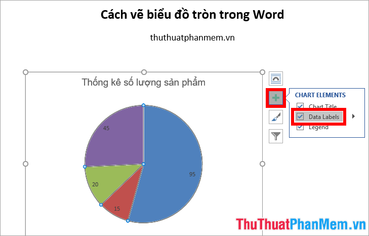 Chọn biểu tượng Chart Elements, đánh dấu tích chọn trước Data Labels