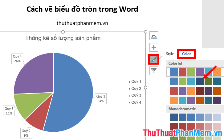 Chọn Chart Style - chọn màu trong phần Color