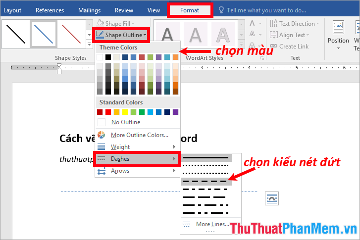 Cách vẽ nét đứt trong Word