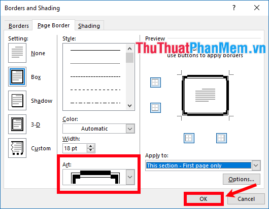 Chọn đường viền nghệ thuật trong phần Art