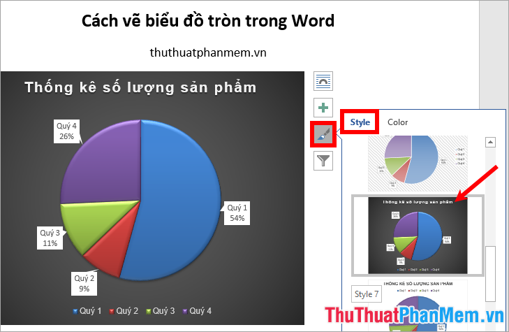 Cách vẽ biểu đồ tròn trong Word