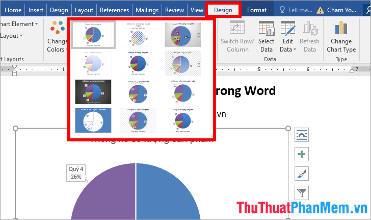 Cách vẽ biểu đồ tròn trong Word