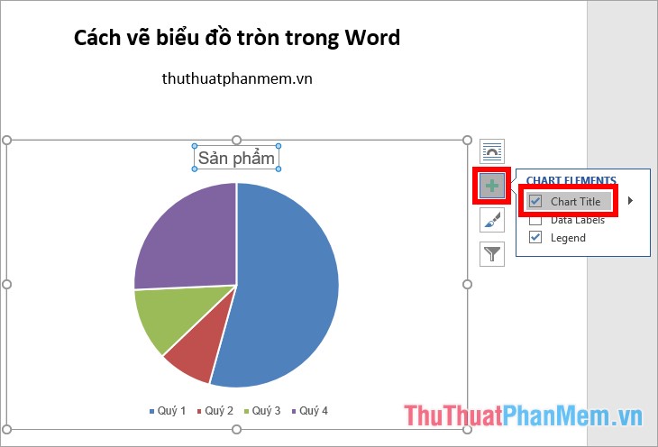 Đánh dấu tích chọn vào ô Chart Title để hiển thị tiêu đề biểu đồ