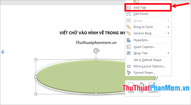 Nhấn chuột phải vào hình vẽ và chọn Add Text