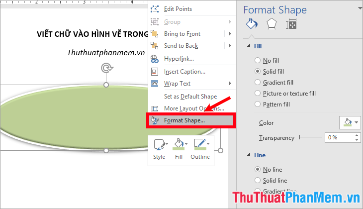 Nhấn chuột phải vào hình vẽ và chọn Format Shape...