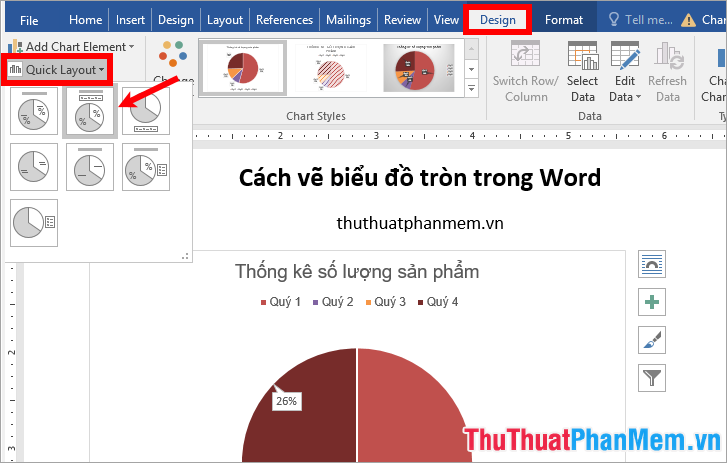 Cách vẽ biểu đồ tròn trong Word