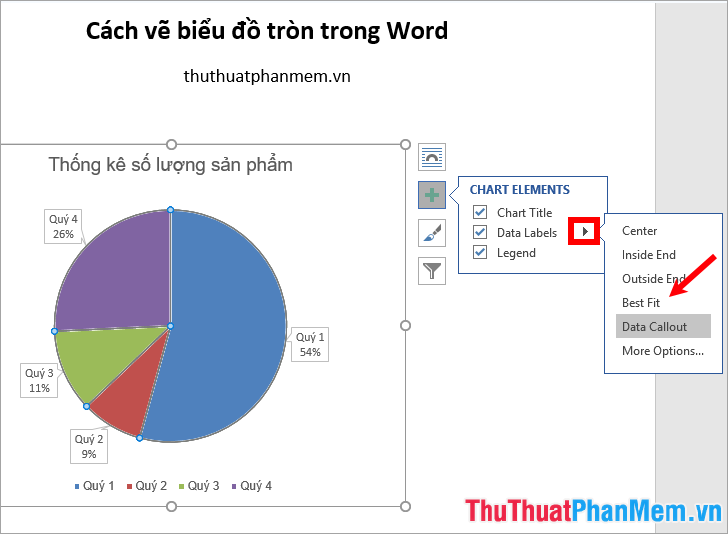 Cách vẽ biểu đồ tròn trong Word