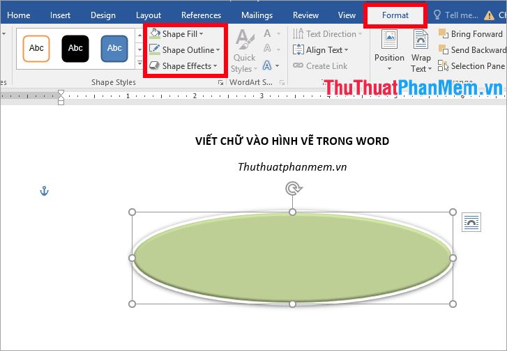 Tùy chỉnh màu nền trong phần Shape Fill