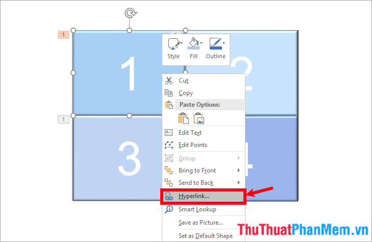 Nhấn chuột phải vào miếng ghép số 1 - Hyperlink