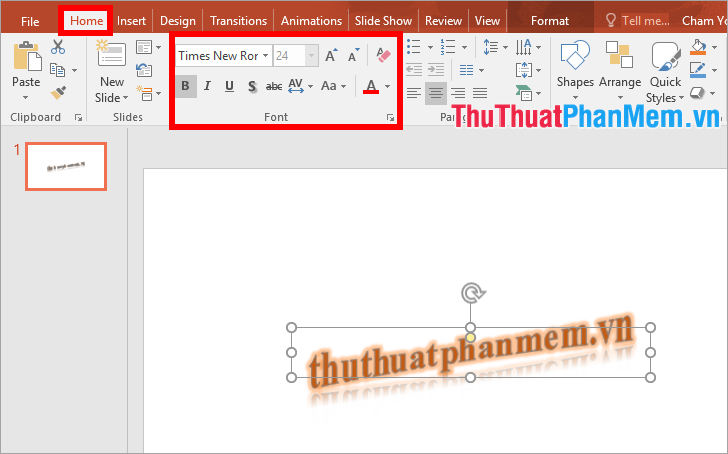 Chỉnh sửa kích thước chữ, font, kiểu chữ trong phần Font của thẻ Home